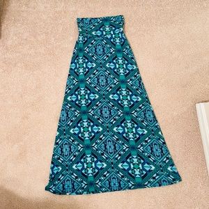 Blue and Green Aztec Pattern Maxi Skirt XS